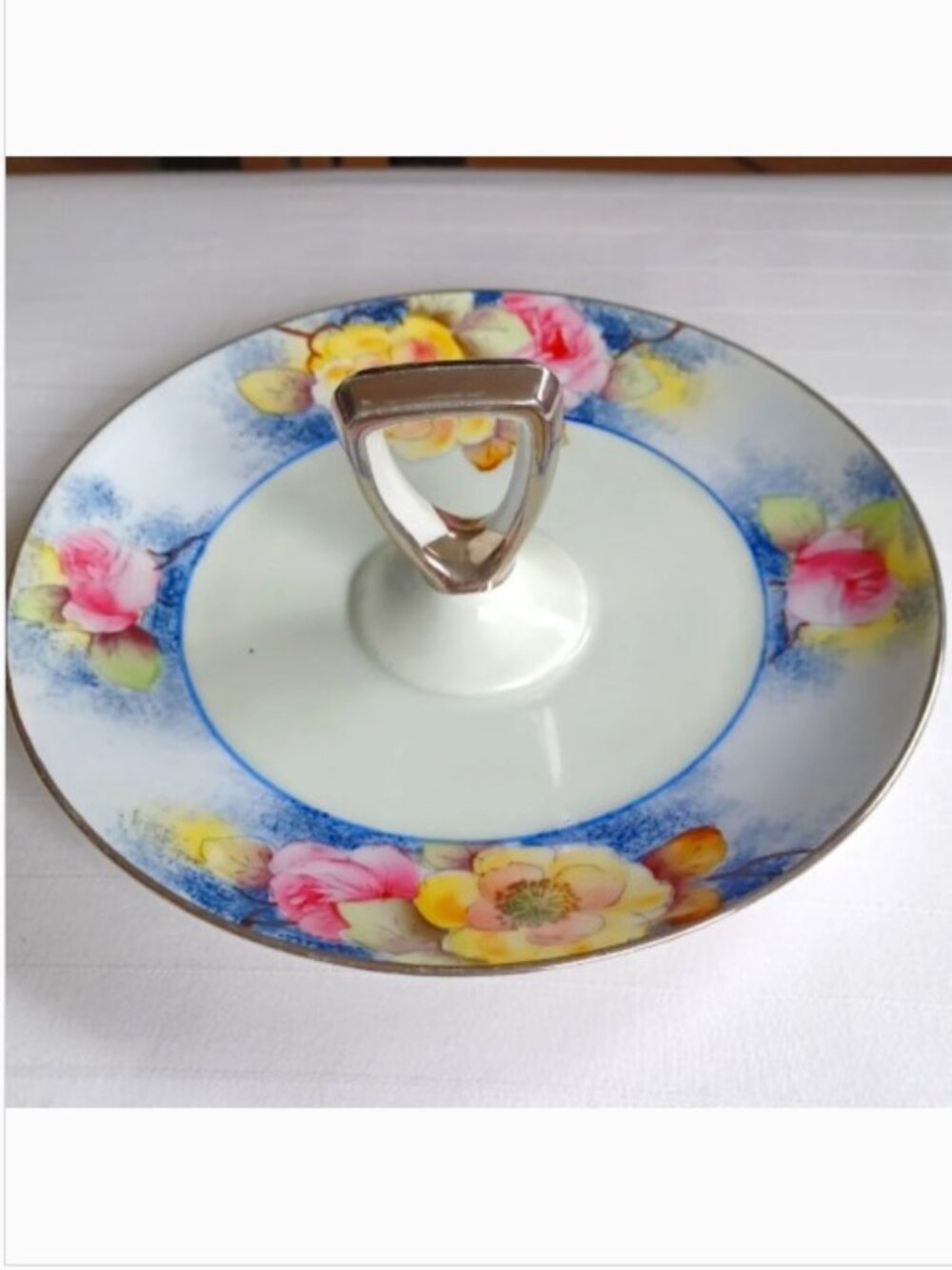 Vintage Noritake Handled Floral Motif Tidbit Serving Tray